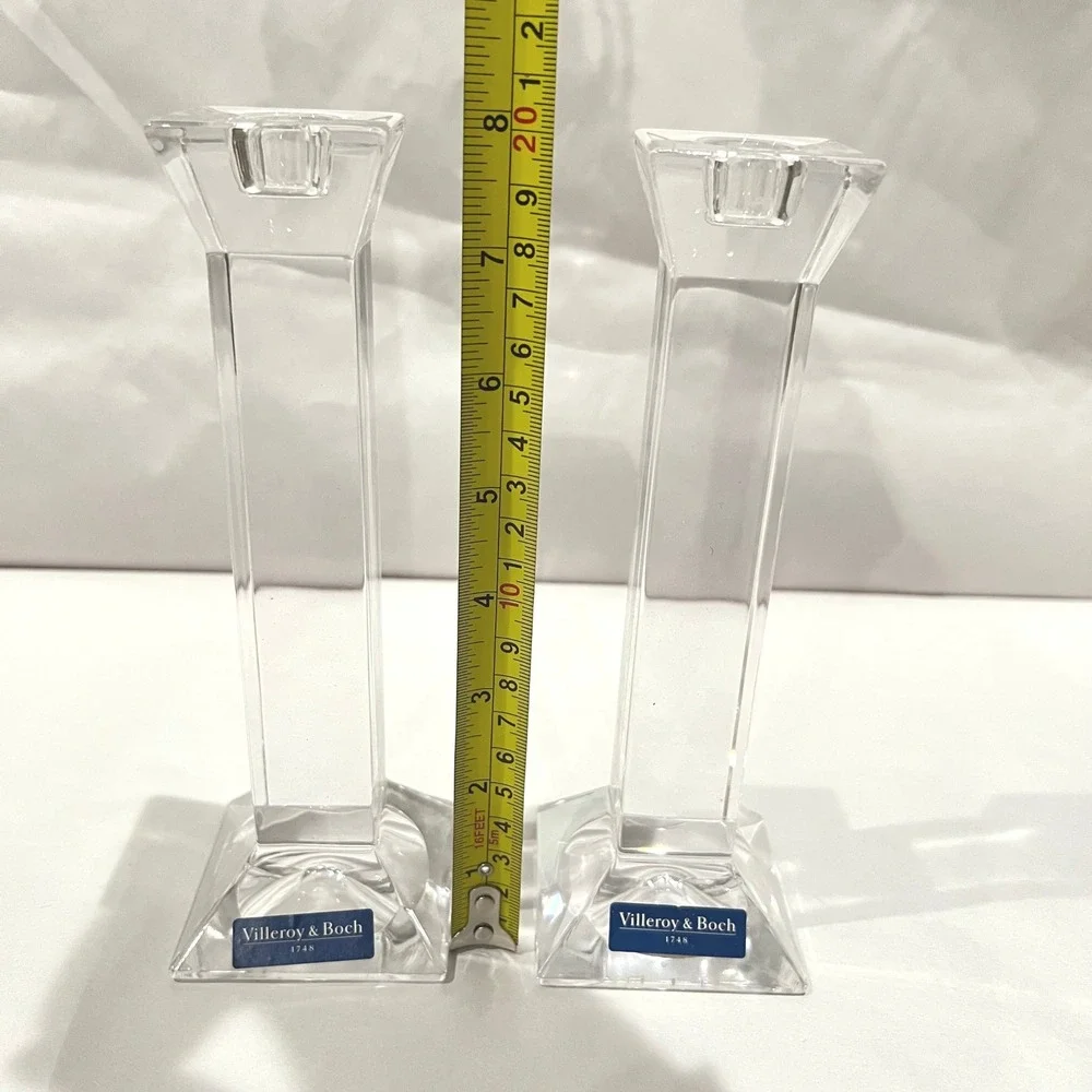 Villeroy & Boch Sienna Crystal Candlesticks‎ Pair Signed NOS Austria Modern 8